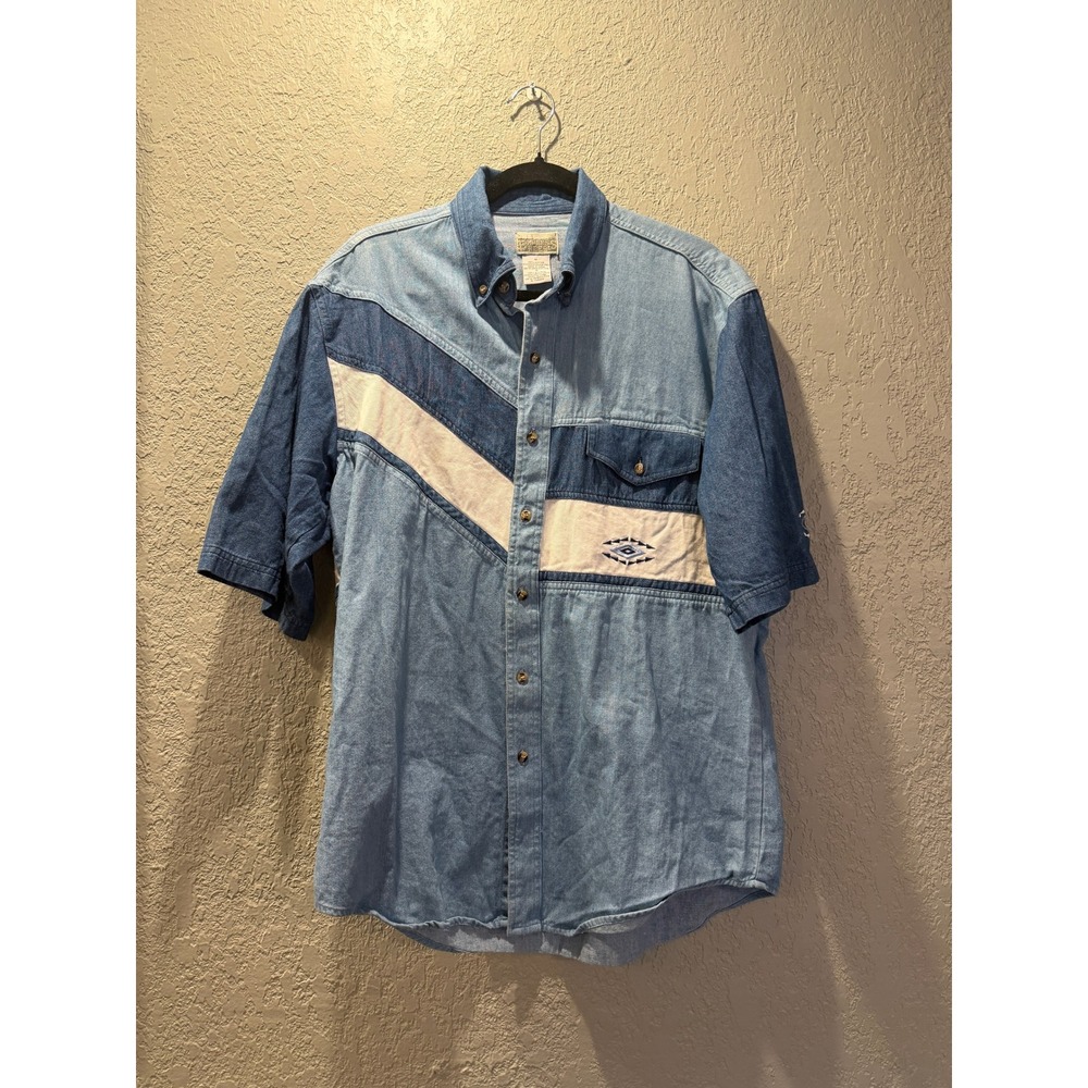 EXPRESS RIDERS Mens Denim Patchwork Short Sleeve Button Up Shirt Size M